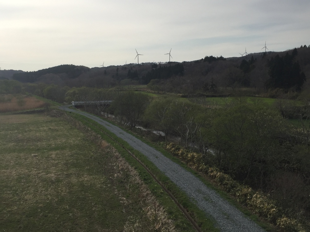 風車と巨大な太陽光パネル一団を背景にここにしかない景観を嗜むの写真12