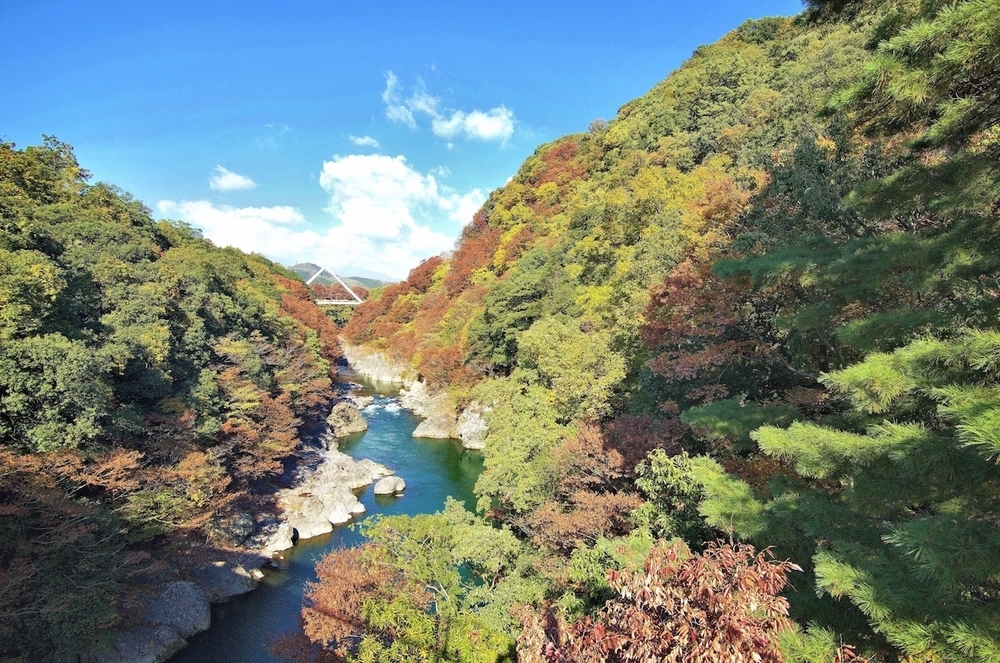紅葉の高津戸峡と遊歩道の写真3