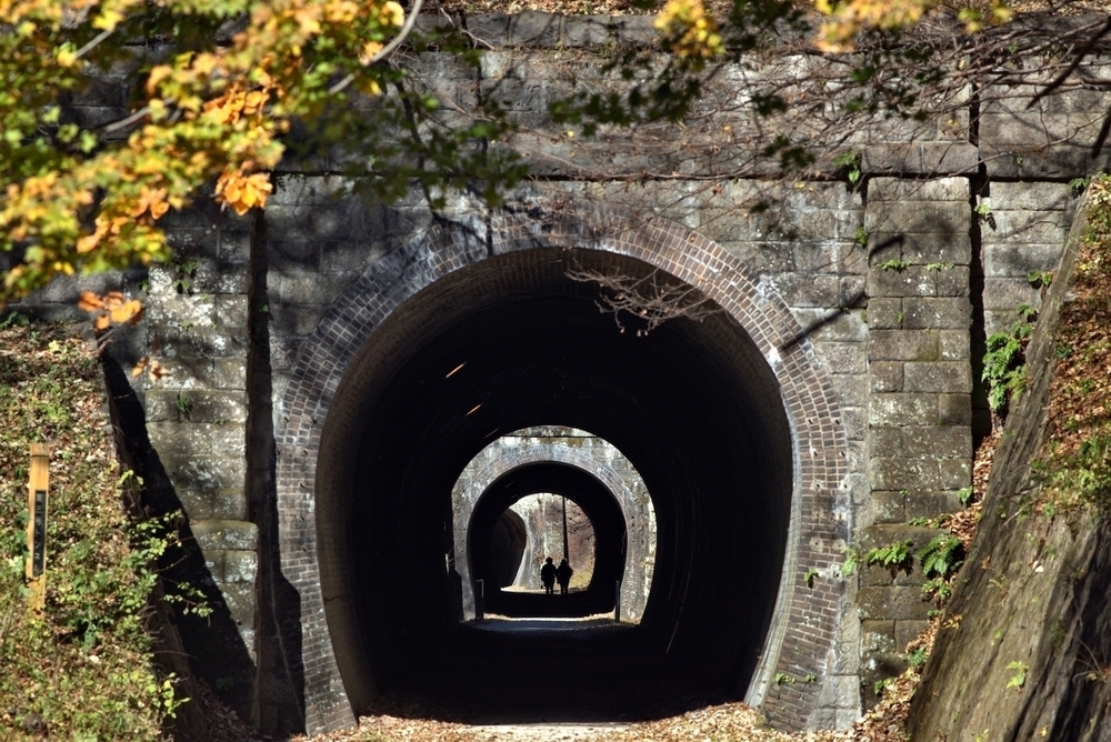 めがね橋とトンネルで歴史と紅葉を感じる「アプトの道」の写真6