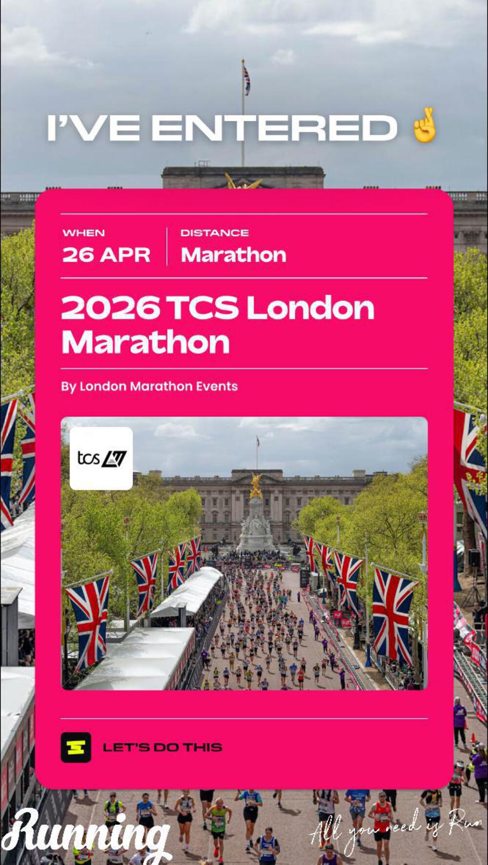 Abott World Marathon Majors(WMM)の最難関倍率のロンドンマラソンにエントリー。昨年は出走者数約2万人の枠に約58万人が殺到。約30倍と東京マラソン約14倍の倍以上の倍率。ランニング仲間で直に当選した話は皆無。チャリティランまたはJTBやHIS等の出走権付ツアー申込で出走。自身は生涯目標に7大マラソン制覇を目指しており2023年シドニー完走(2026年WMM出走権獲得)、2024年東京・シカゴ完走。ベルリン・NYは抽選狙いだがボストンのQualifying Time(自身の場合足切りが3h15)とロンドン抽選が肝。運を信じ続けても叶わない場合はチャリティかツアー頼み。7大大会(+上海(8大候補))制覇迄はそれ相応の出費を伴う事になりそうだが、毎日のランを大切にし、Runtripの全国のラン仲間と共にジャーナルを通じて切磋琢磨しながら目標に向かい走り続けたい。
皆様、今日も一日ナイスラン🏃♀️